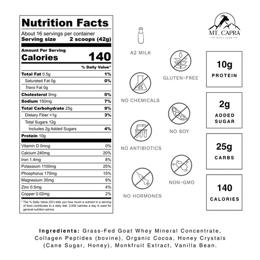Mt Capra hot cocoa mix in a cup for a warm, mineral-rich treat.