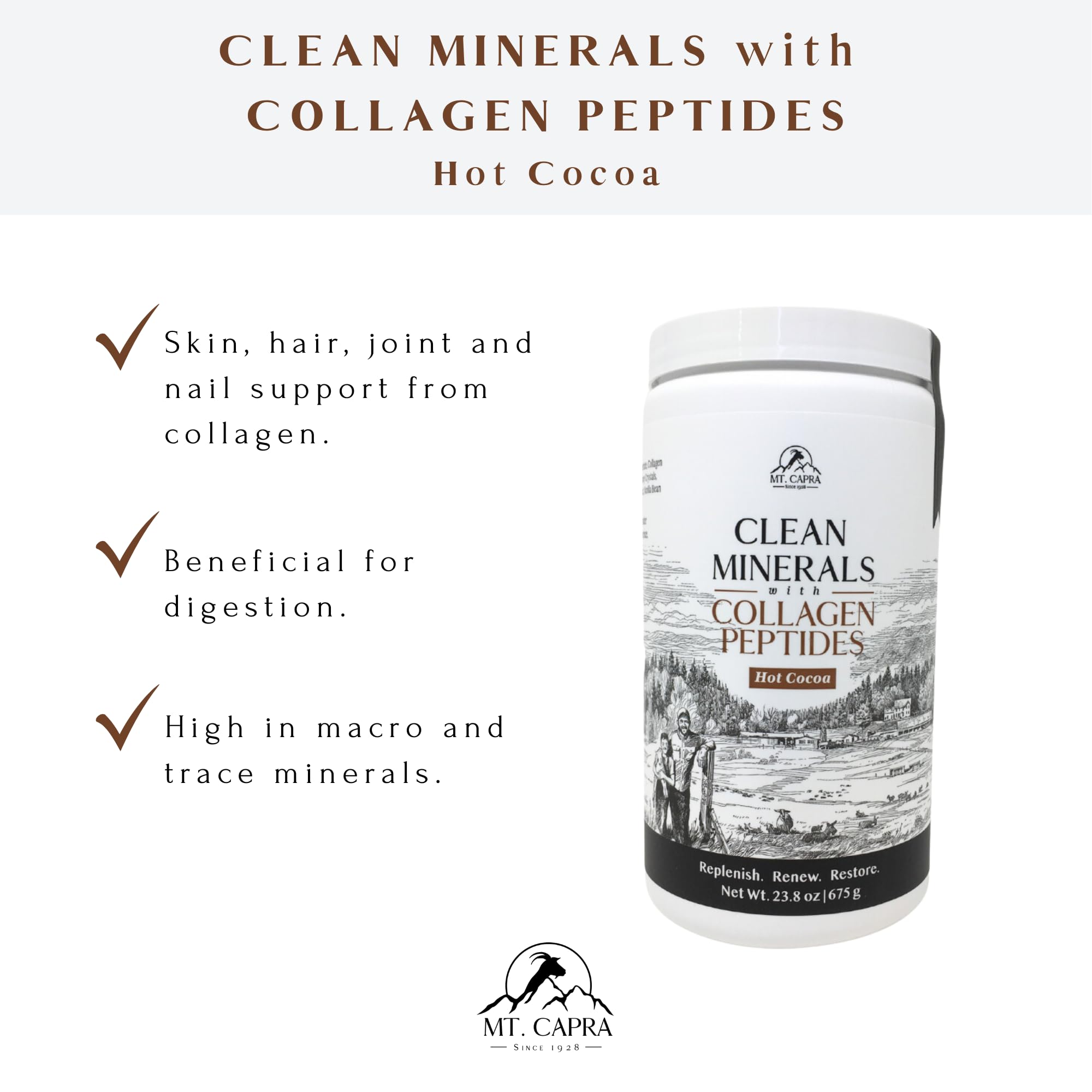 Mt Capra mineral-rich powder bottle ready for smoothies and mochas.