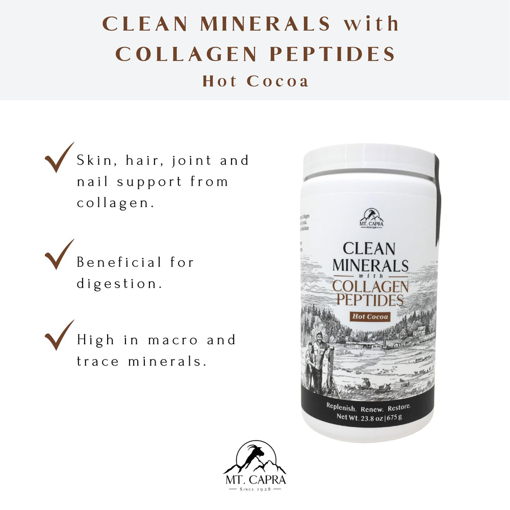 Mt Capra mineral-rich powder bottle ready for smoothies and mochas.