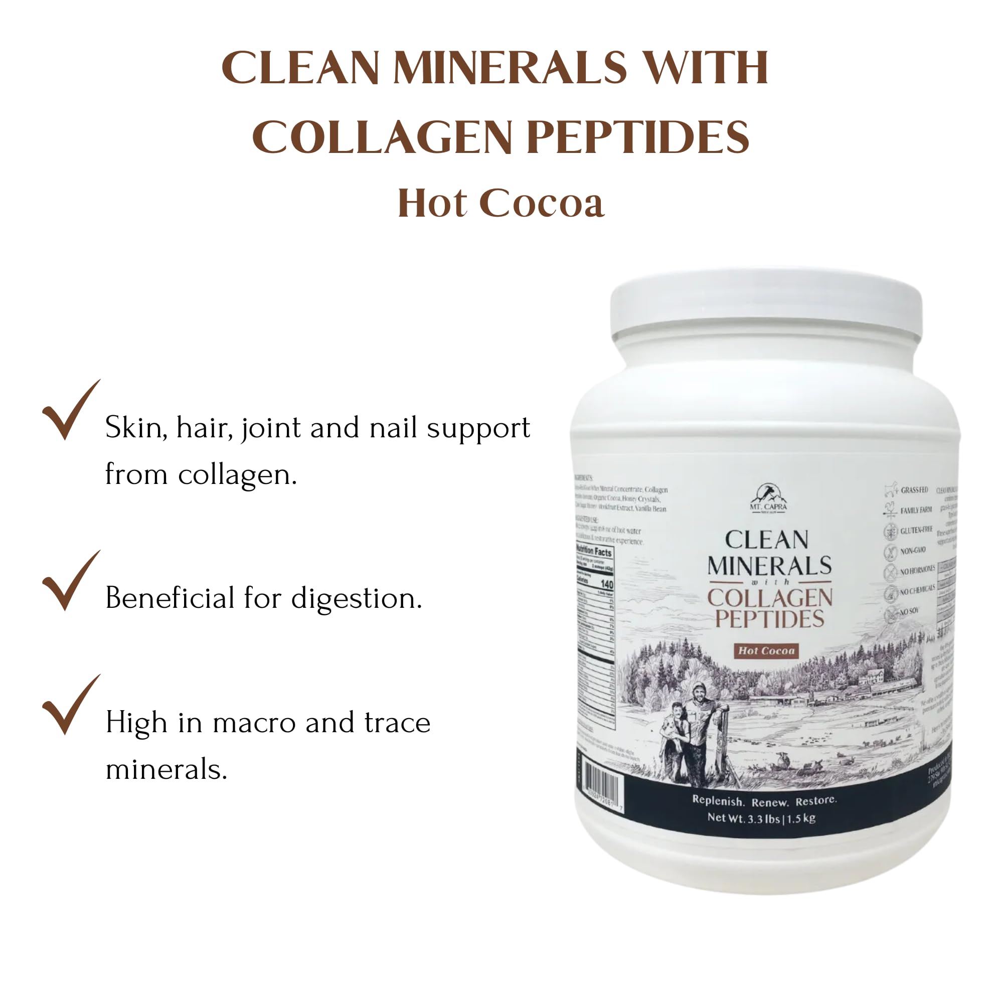 Mt. Capra Type I & III Collagen from grass-fed sources supports skin and joints