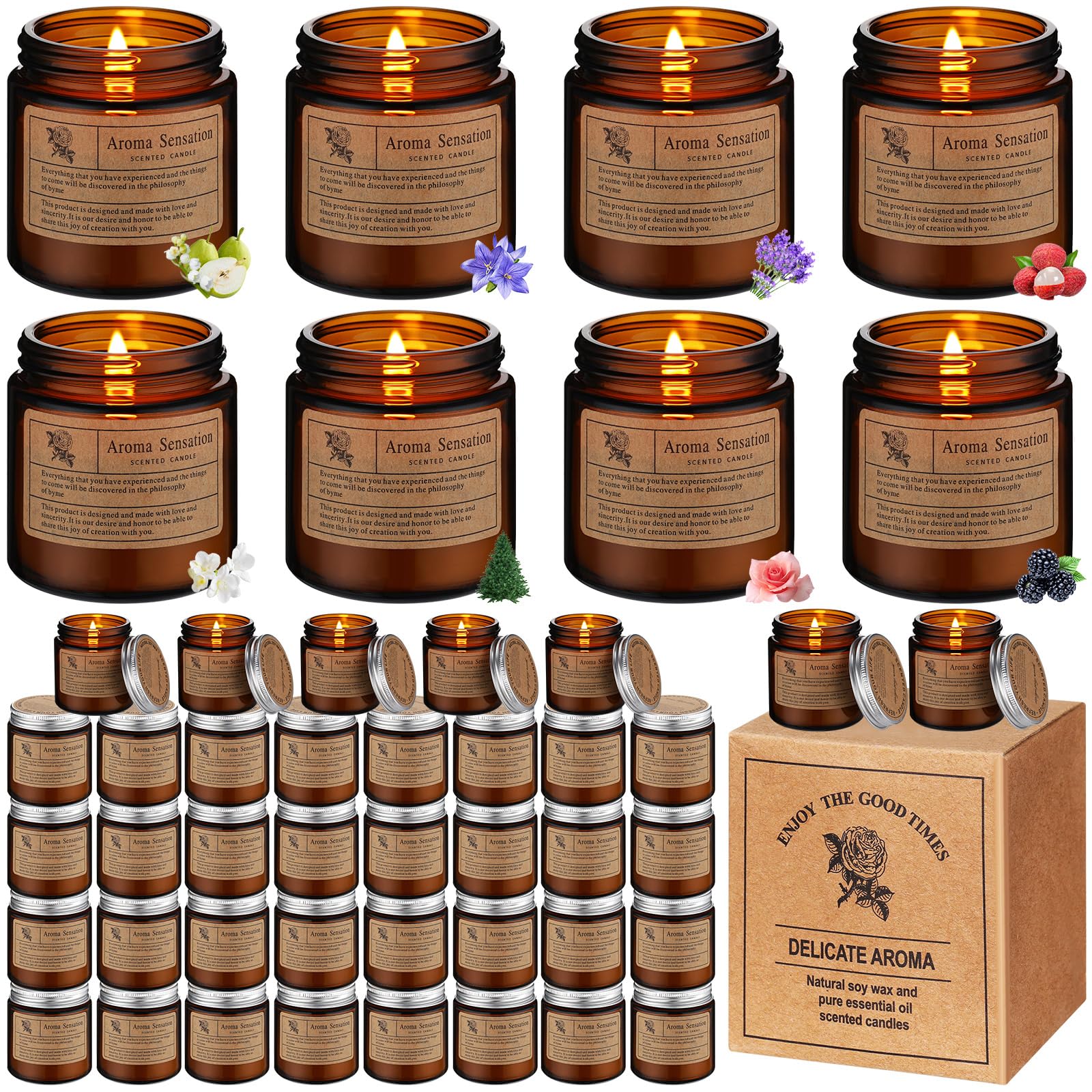 MTLEE amber scented candle set shown in packaging for gifting and warm ambience.