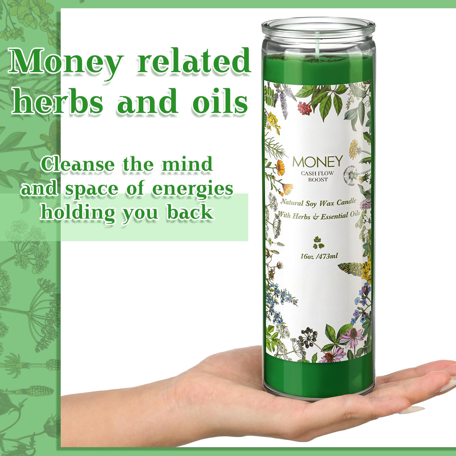 MTLEE cash flow boost candle with green wax enhances focus during meditation