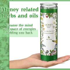 MTLEE cash flow boost candle with green wax enhances focus during meditation