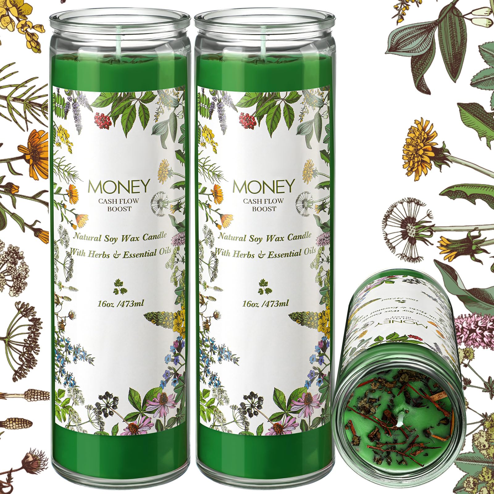 MTLEE money candles pack in glass jar for wealth rituals and decor