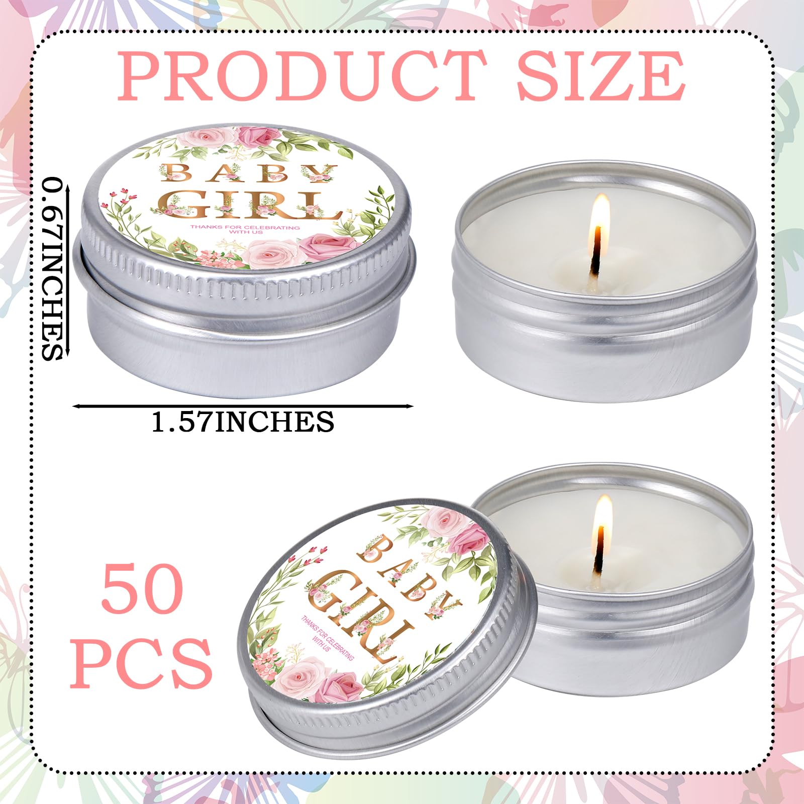 MTLEE romantic design baby girl tin candle for events