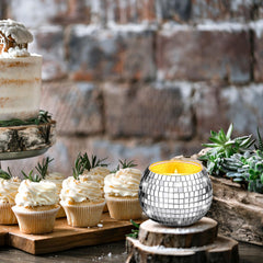 MTLEE silver disco ball candles displayed on a table setting