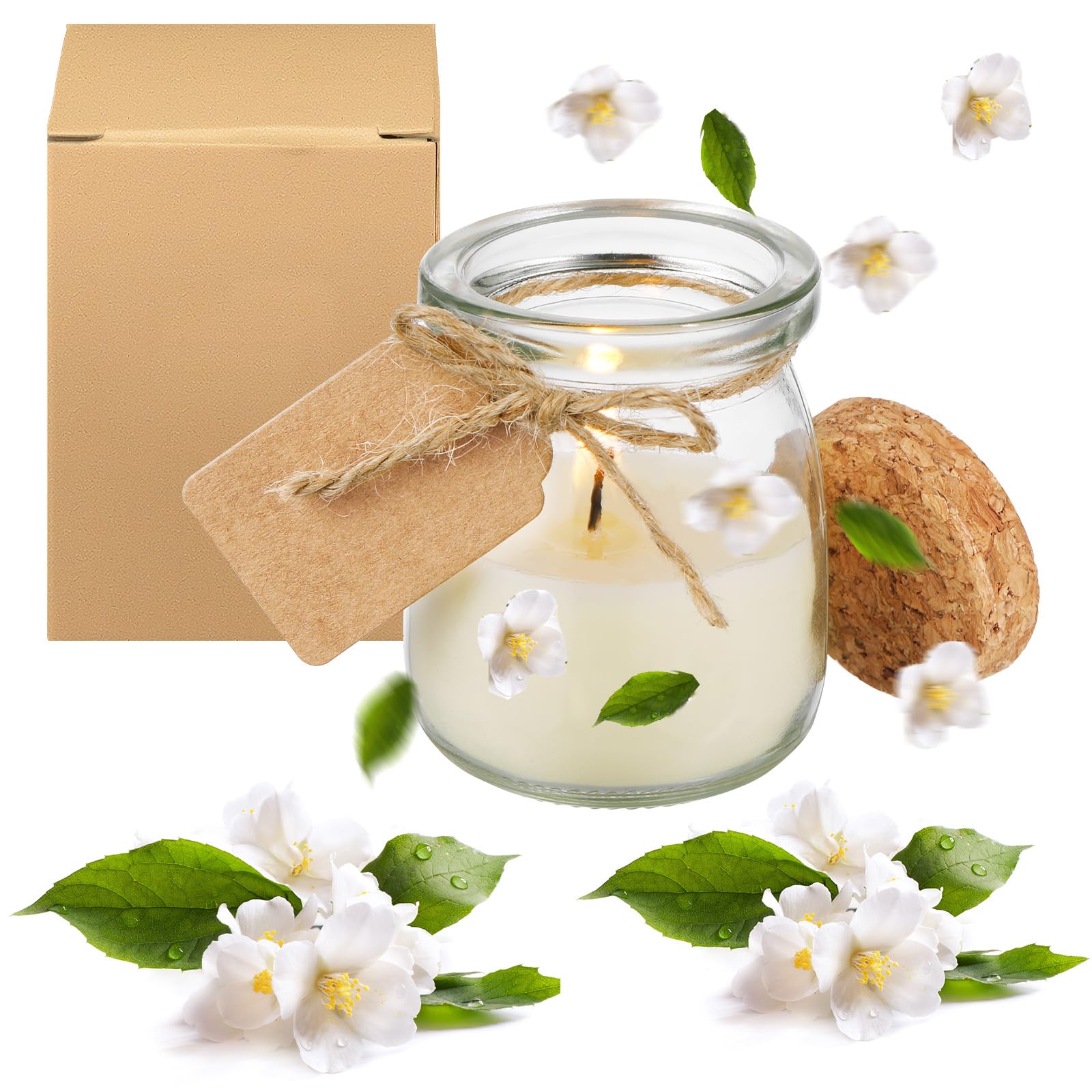 MTLEE wedding jar candle with jasmine scent in kraft label is ideal for wedding favors.