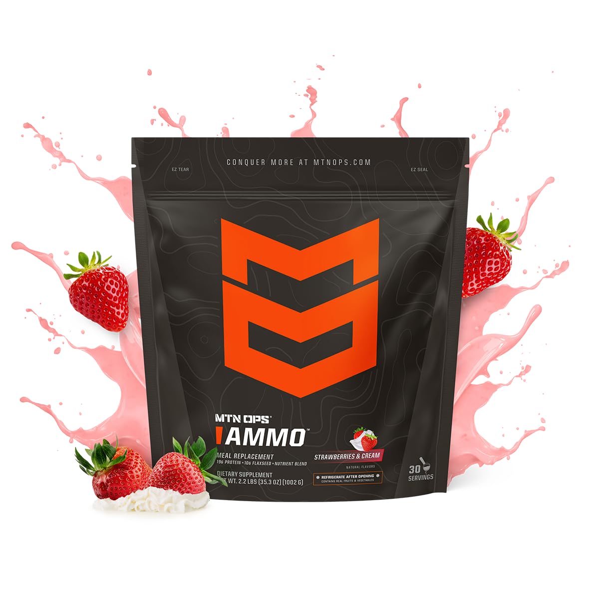 MTN OPS Ammo shake being poured into a glass for quick meals.