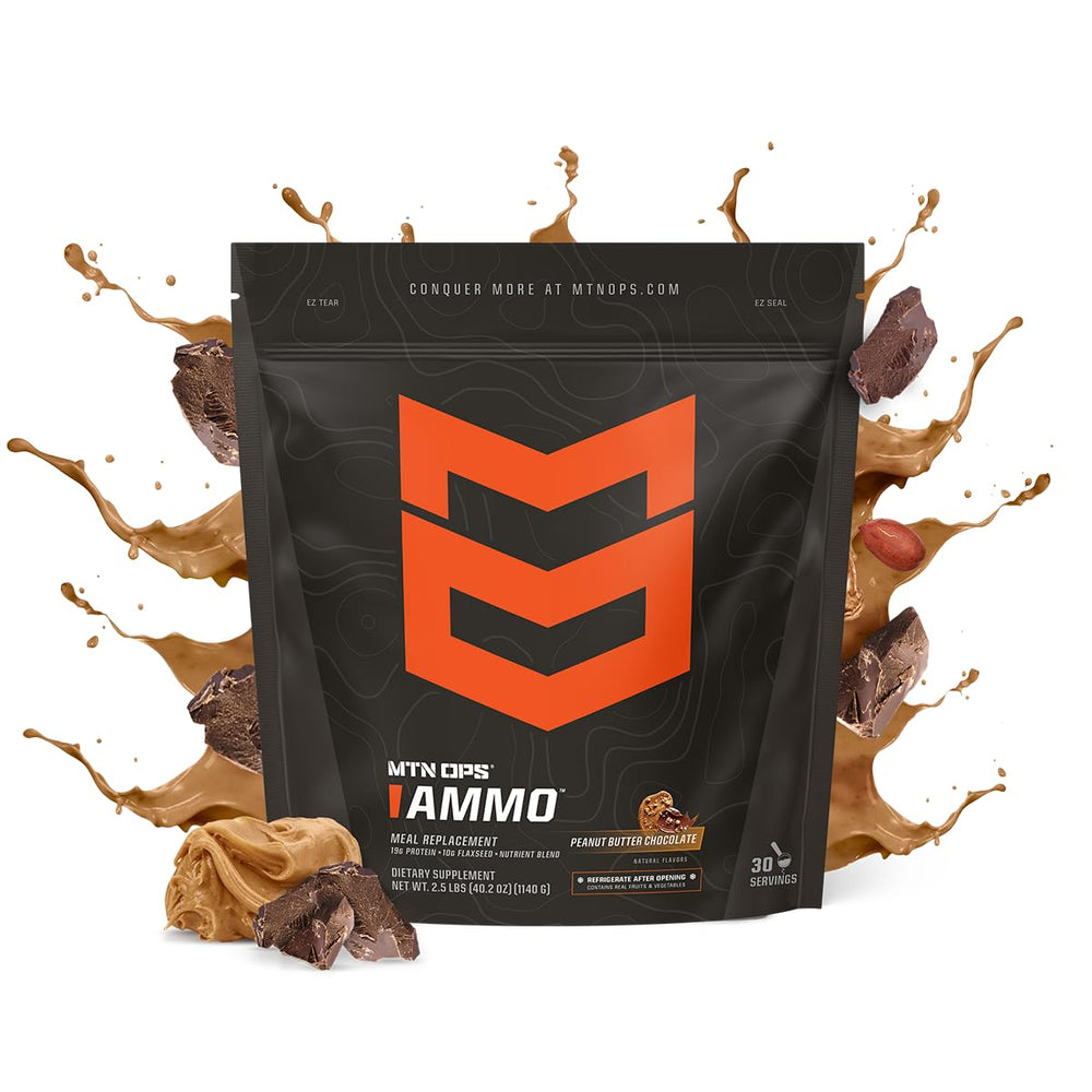 MTN OPS Ammo Meal tub closeup showing premium protein blend and ingredients