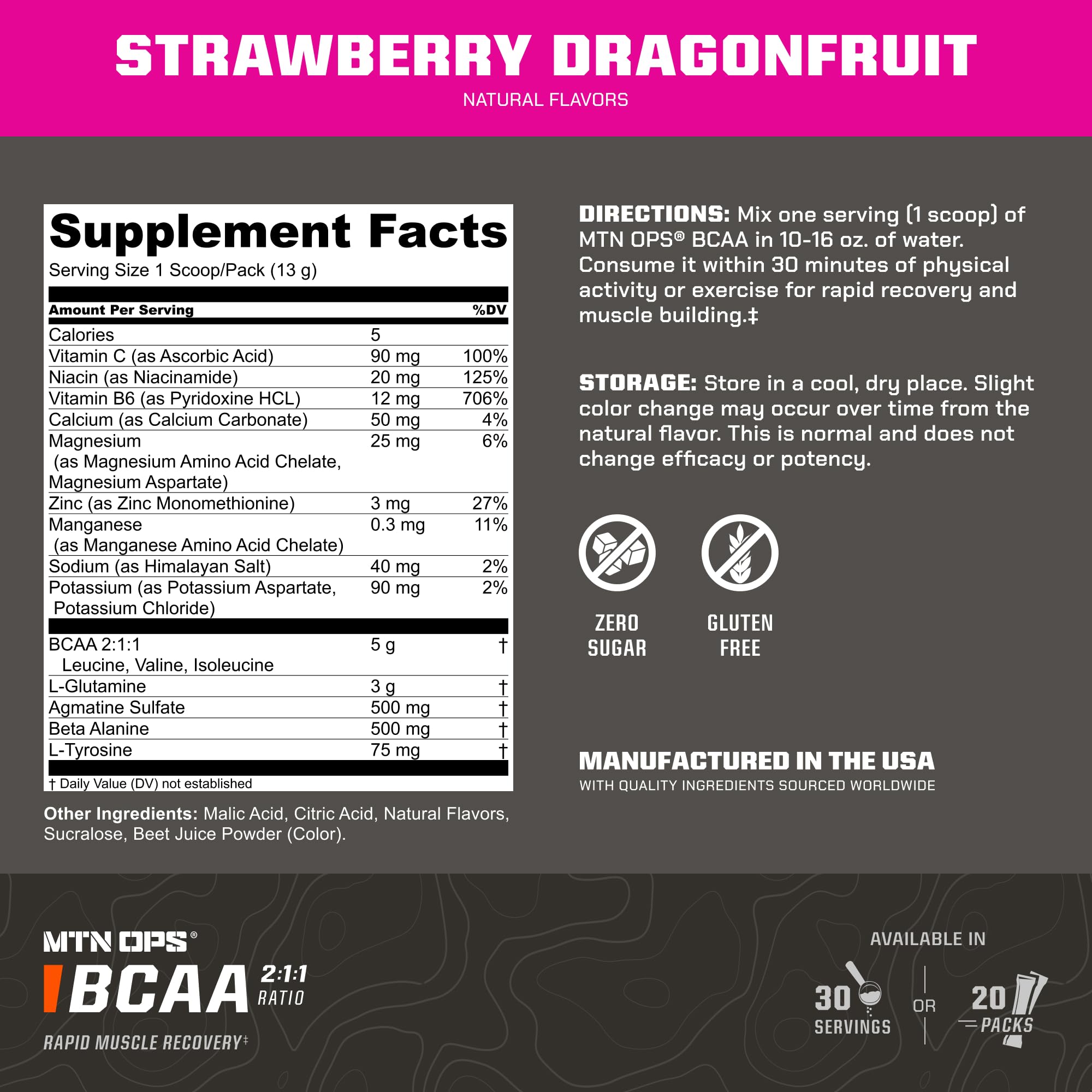 MTN OPS BCAA powder stirred into cold water for a refreshing post-workout sip.
