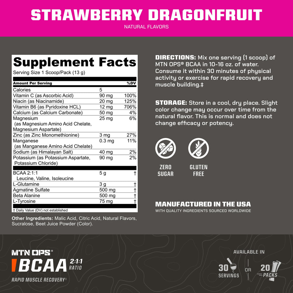 MTN OPS BCAA powder stirred into cold water for a refreshing post-workout sip.