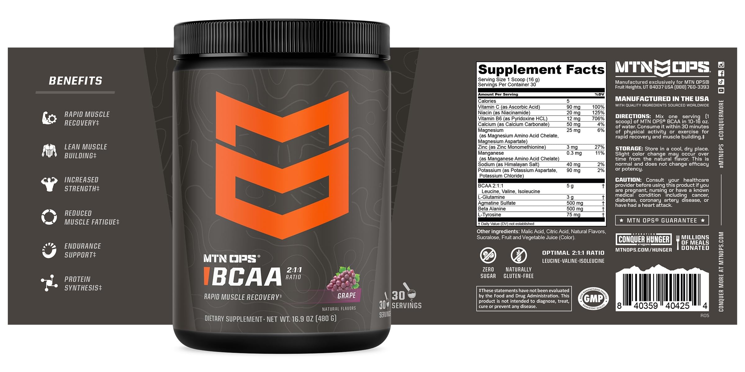 MTN OPS BCAA grape brand logo close-up reinforces trusted recovery branding.