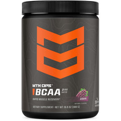 MTN OPS BCAA powder grape front view supports recovery and clean post-workout hydration.