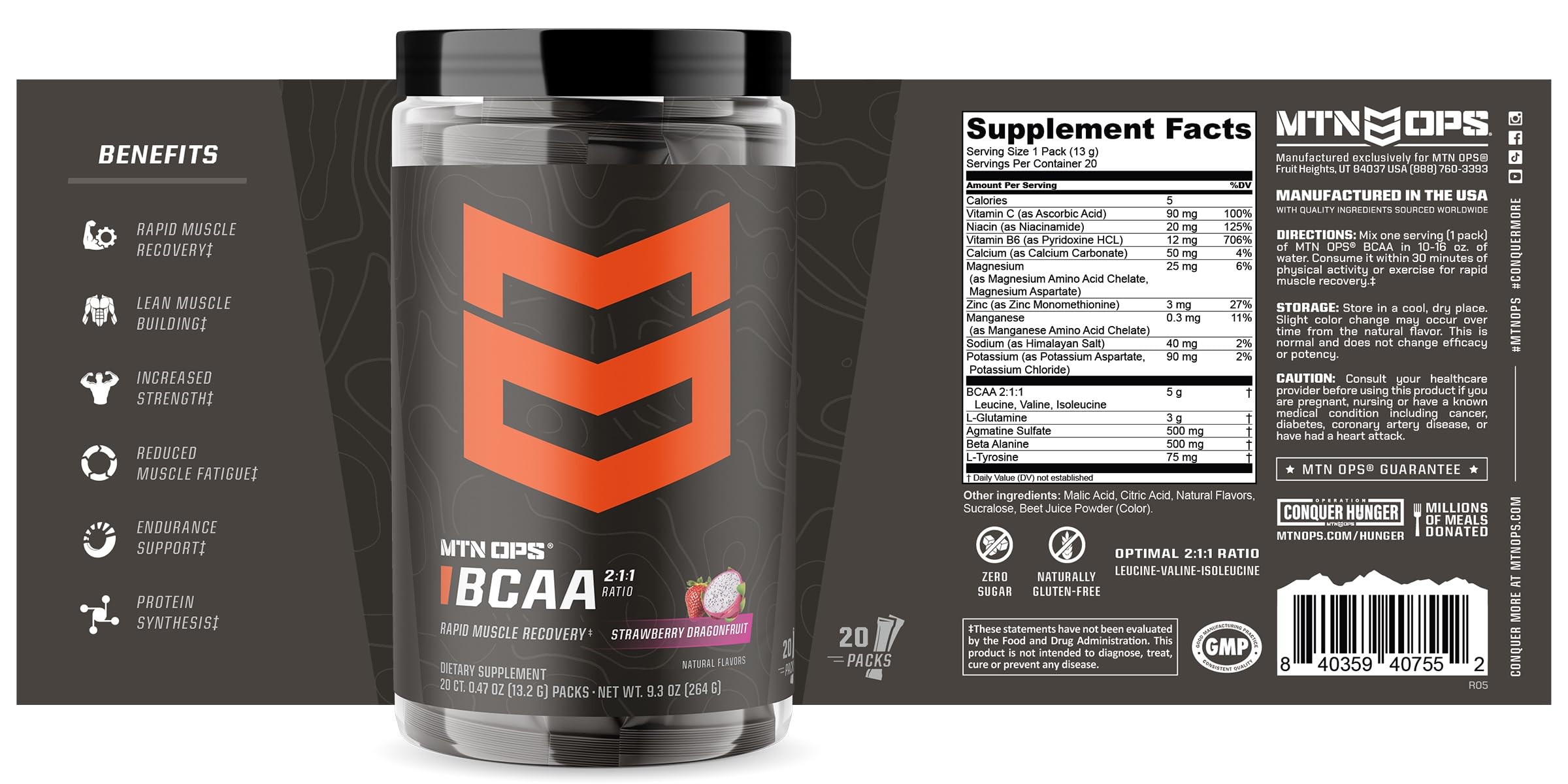 MTN OPS BCAA powder proudly made in the USA for quality.