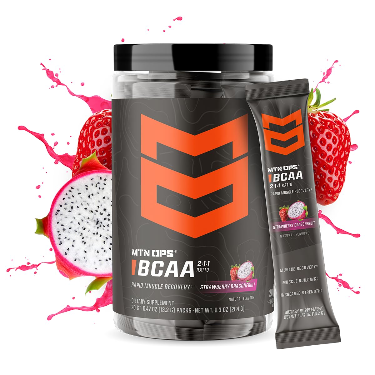 MTN OPS BCAA powder with quick-dissolve action for steady hydration during workouts.