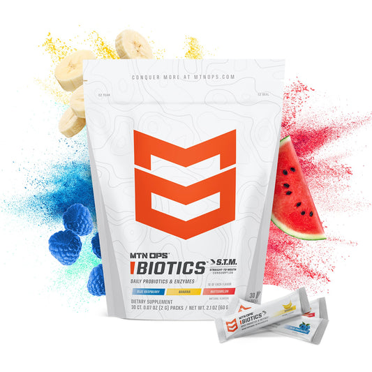 MTN OPS Biotics STM single-serve sachet for water-free, fast digestion support
