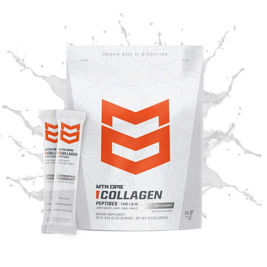 MTN OPS Collagen To-Go Stick pack open for easy single-serve protein on the go