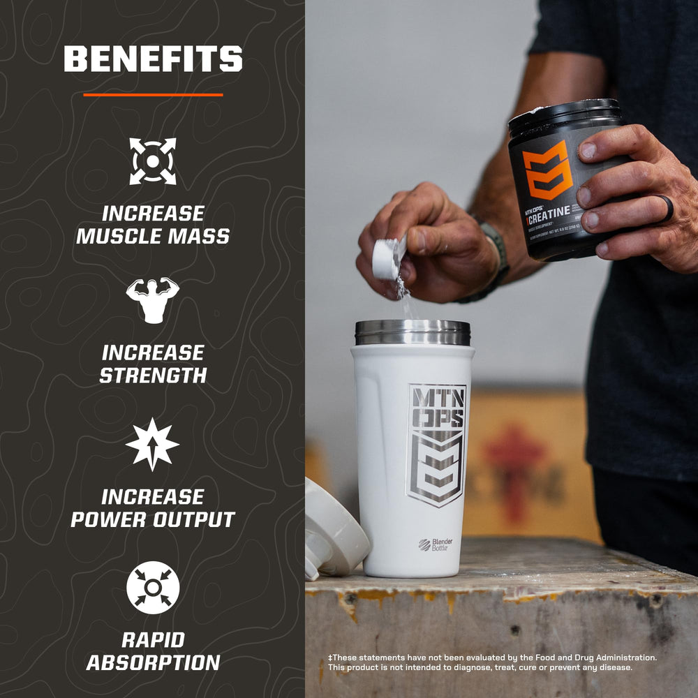 MTN OPS creatine micronized powder label front with serving details