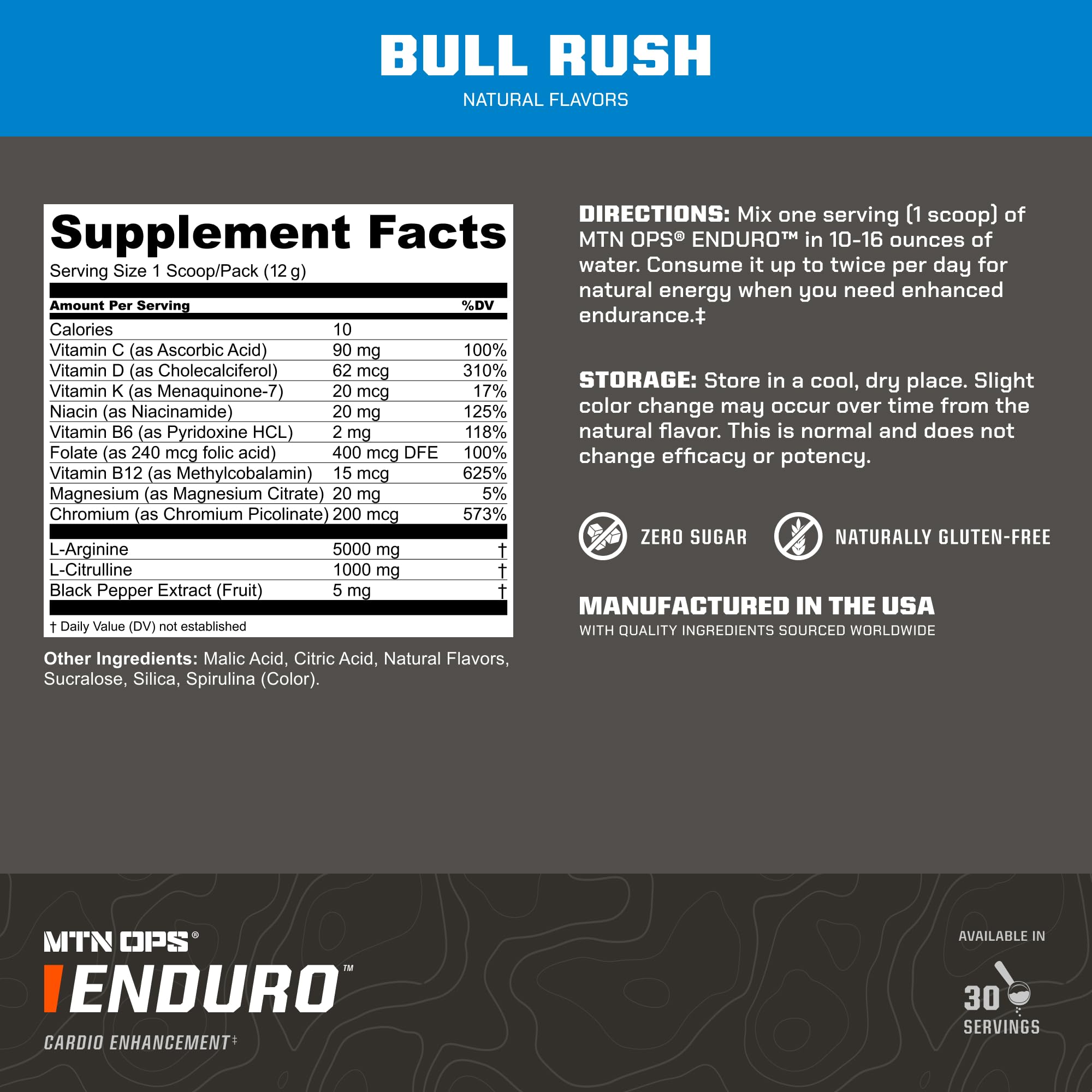 MTN OPS Enduro gluten-free label on the package for gluten-conscious athletes