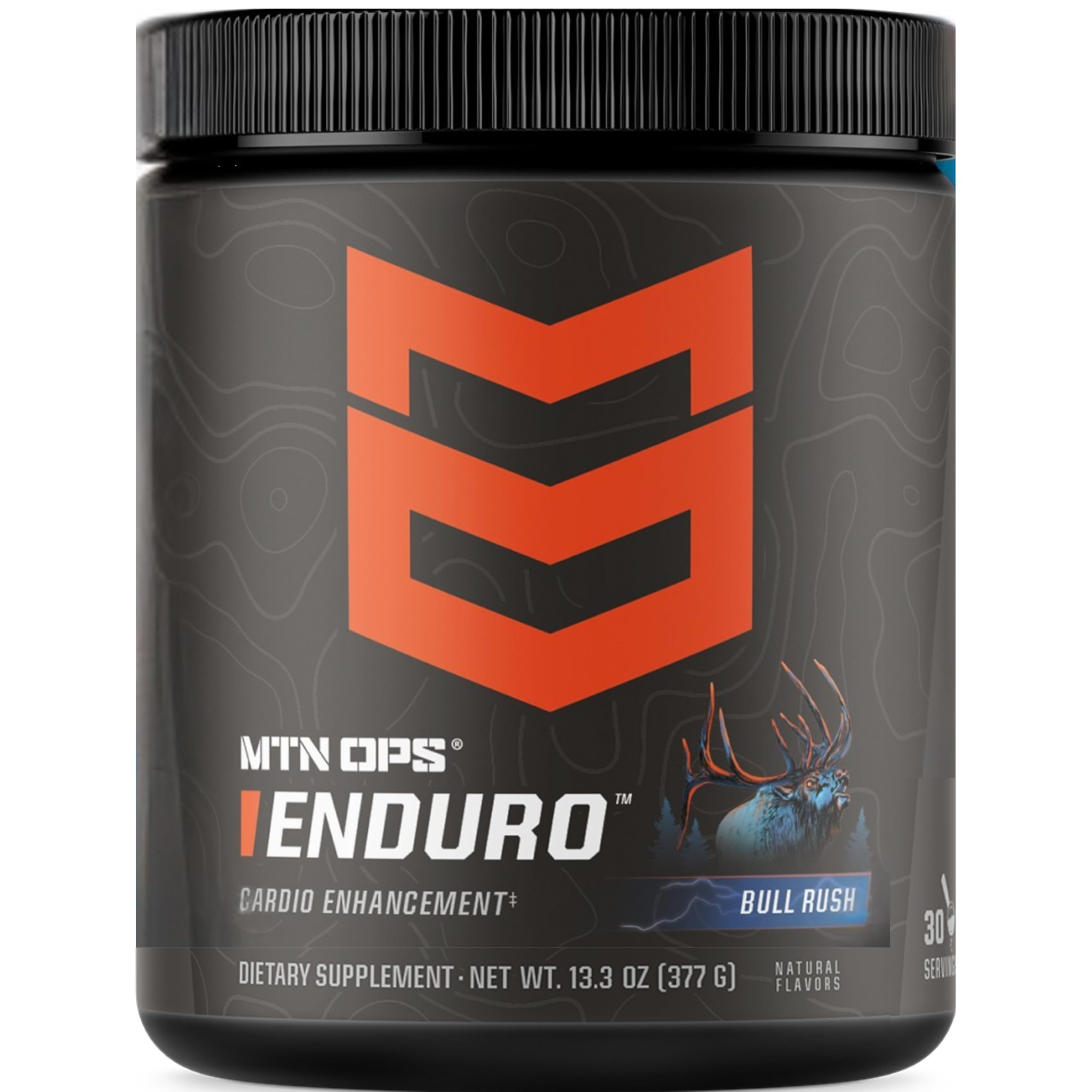 MTN OPS Enduro bottle with scoop showing non-stim pre-workout for hydration
