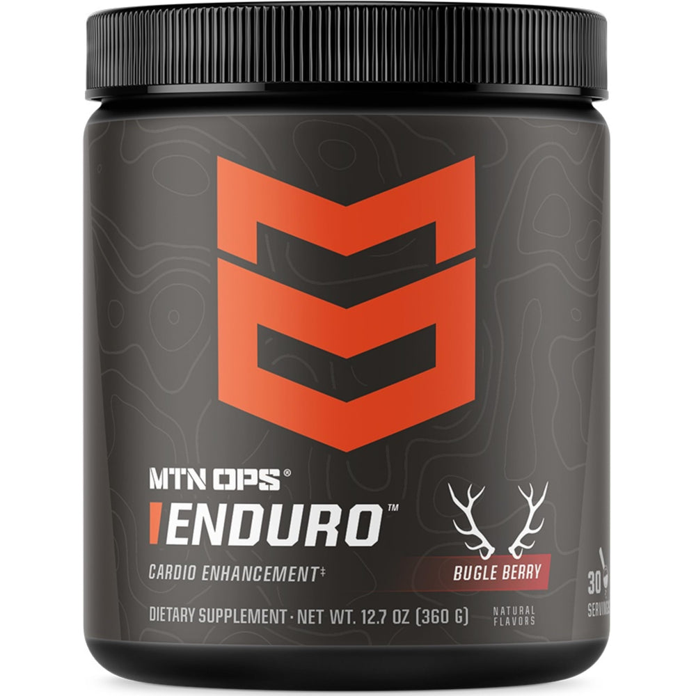 MTN OPS Enduro label back highlights ingredients and stimulant-free formula.