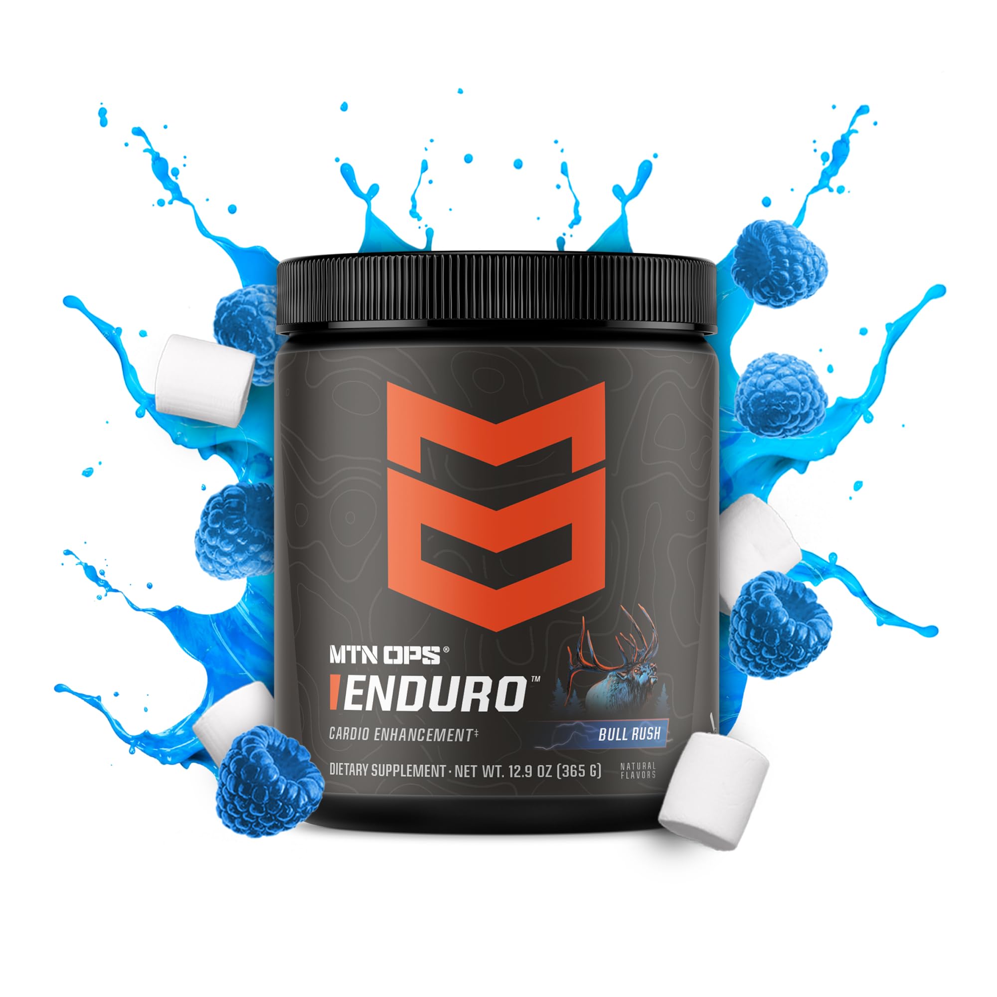 MTN OPS Enduro powder in jar highlighting caffeine-free formula for daily training