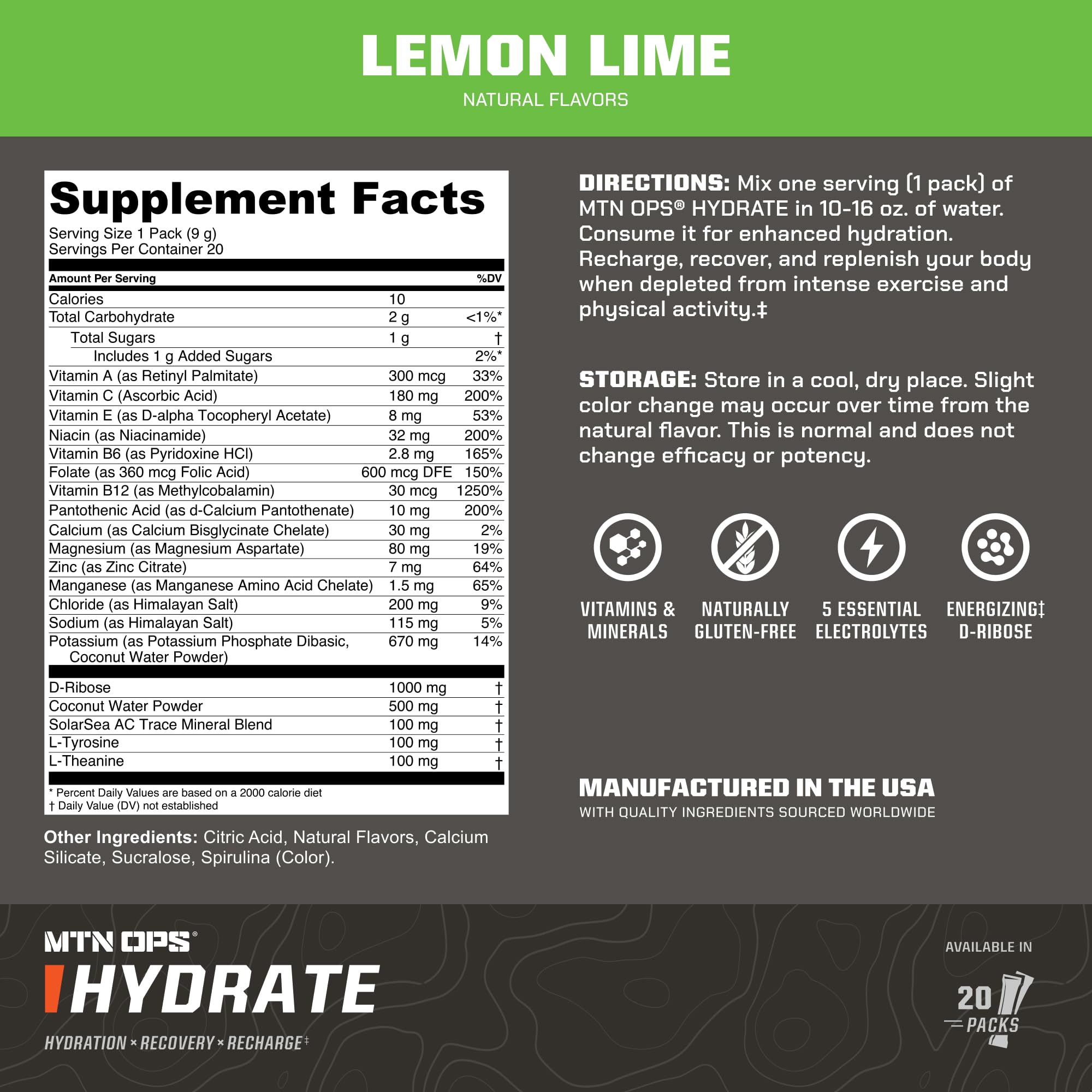 MTN OPS Hydrate ingredients blend highlighting electrolytes and minerals