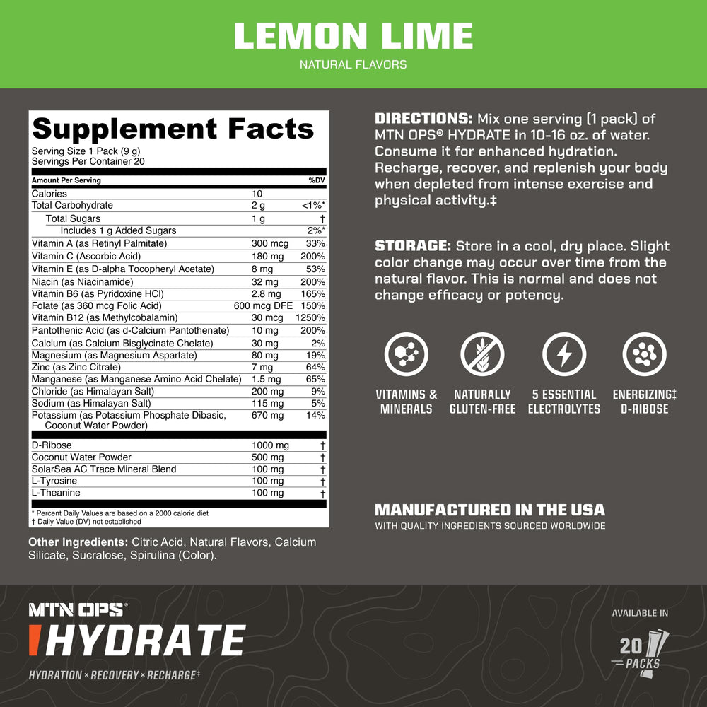 MTN OPS Hydrate ingredients blend highlighting electrolytes and minerals