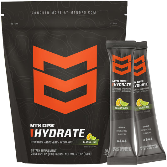 MTN OPS Hydrate lemon lime packet for on-the-go hydration during workouts