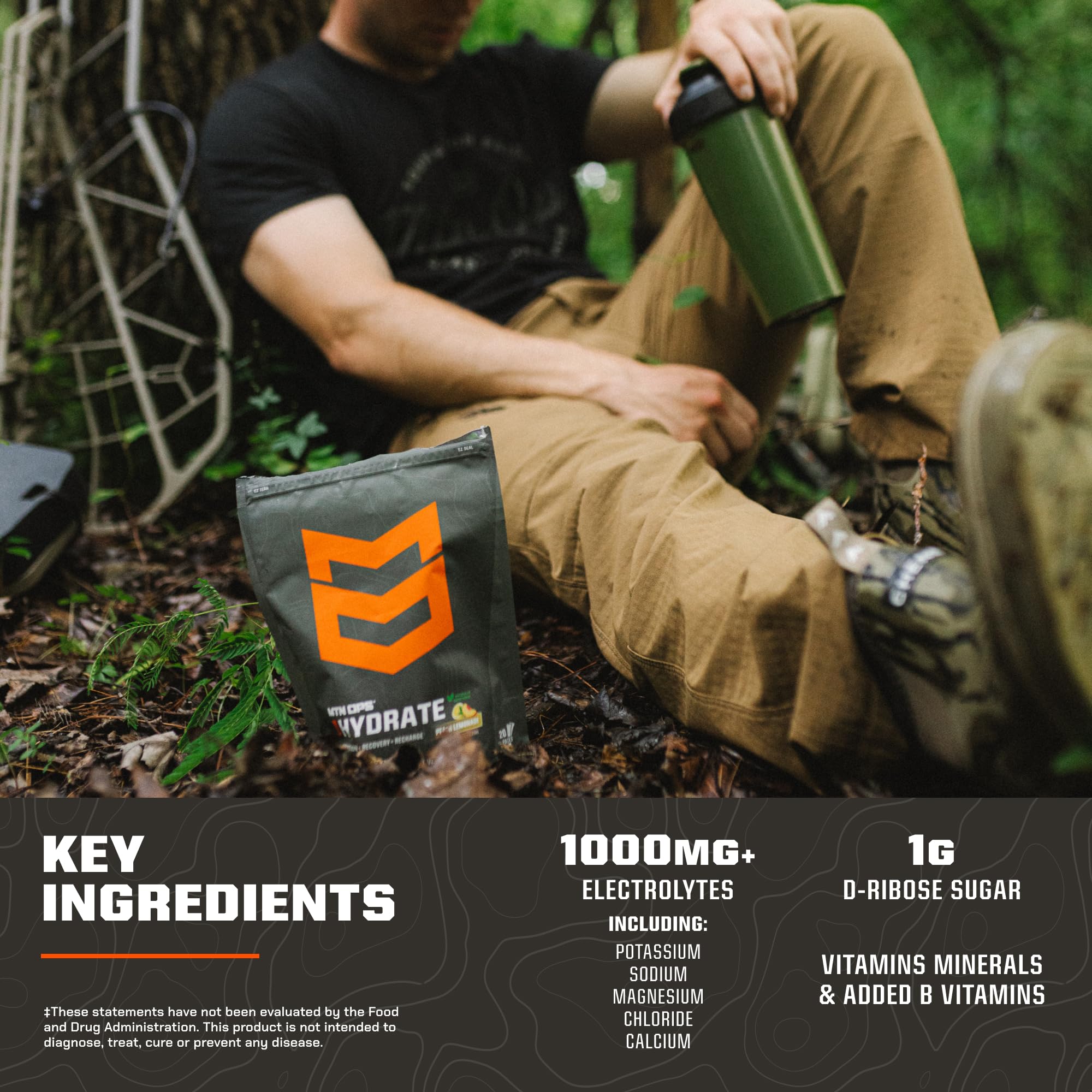 MTN OPS Hydrate nutrition facts close-up emphasizes essential electrolytes.
