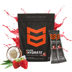 MTN OPS Hydrate strawberry coconut flavor powder dissolves in water for quick hydration.