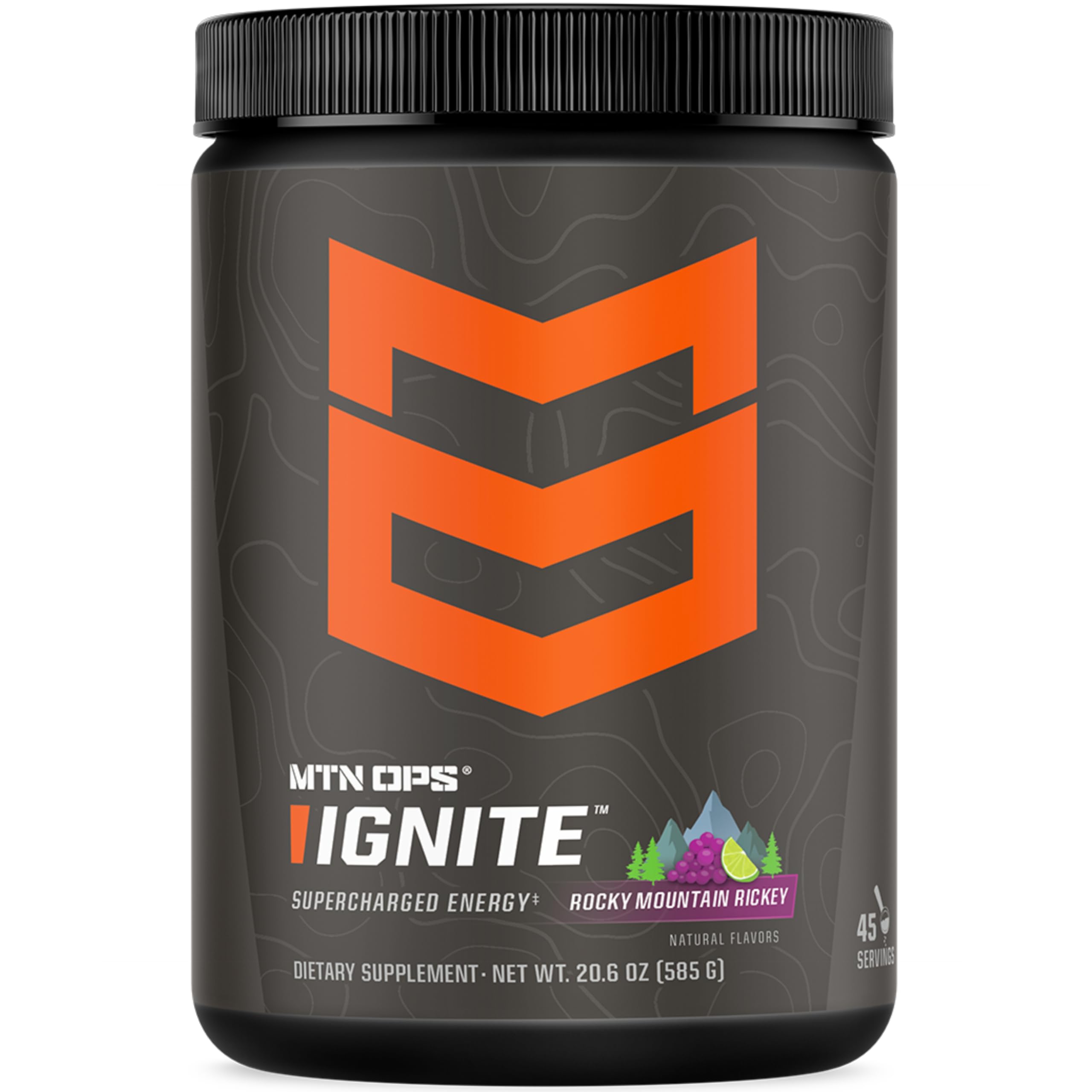 MTN OPS Ignite energy bottle with scoop ready to mix for sustained focus