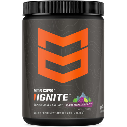MTN OPS Ignite energy bottle with scoop ready to mix for sustained focus