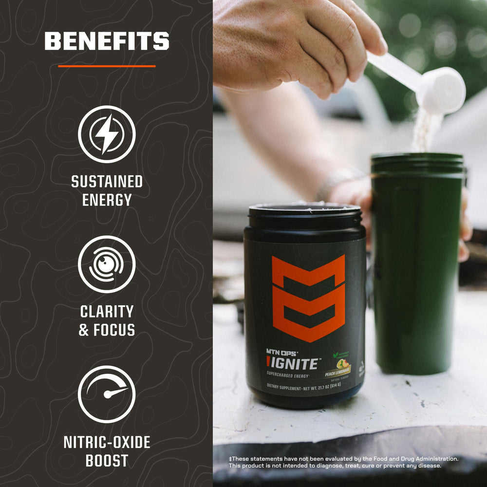 MTN OPS Ignite label close-up highlighting natural monk fruit sweetness and no artificial additives
