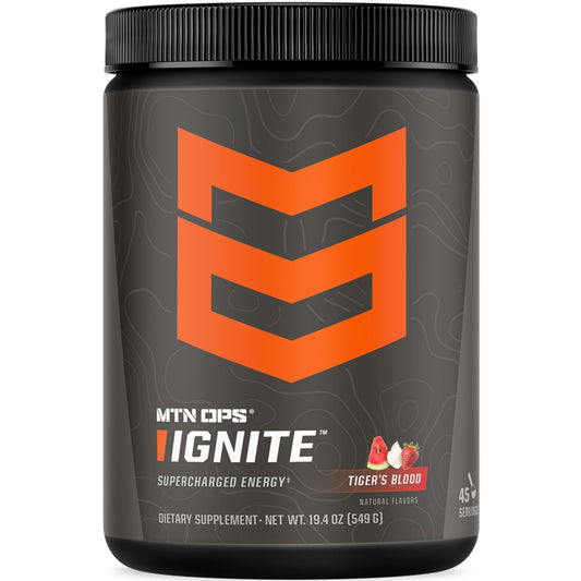 MTN OPS Ignite energy drink powder tub for daily clean energy and focus