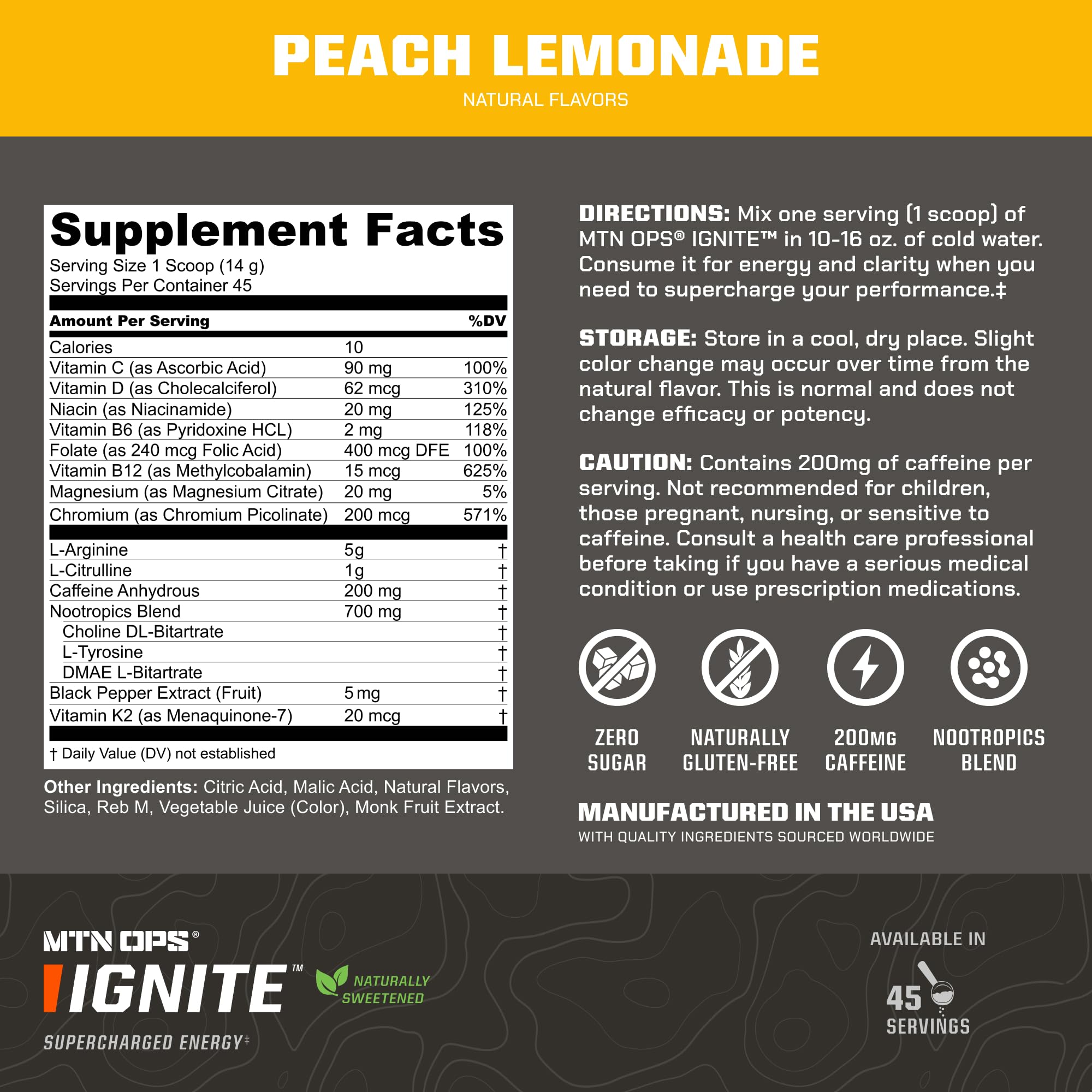 Glass of hydration with MTN OPS Ignite delivering crisp peach lemonade flavor.