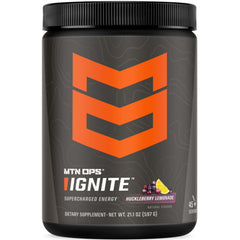 MTN OPS Ignite energy powder tub with scoop for clean, sustained energy.