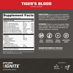 MTN OPS Ignite gluten-free label highlighting a gluten-free, sugar-free formula