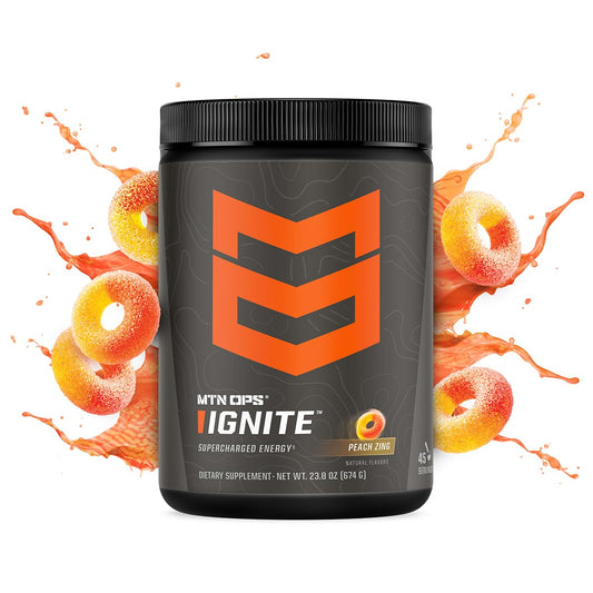 MTN OPS Ignite ingredients close-up showing L-arginine and L-citrulline for endurance