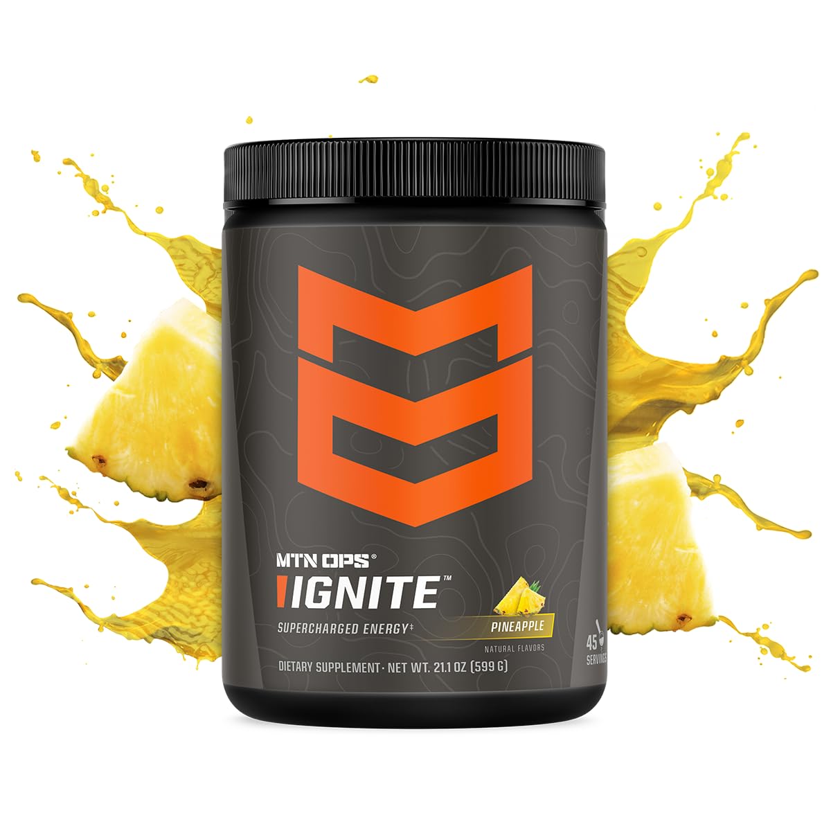 MTN OPS Ignite Pineapple Crush glass with water ready to fuel focus