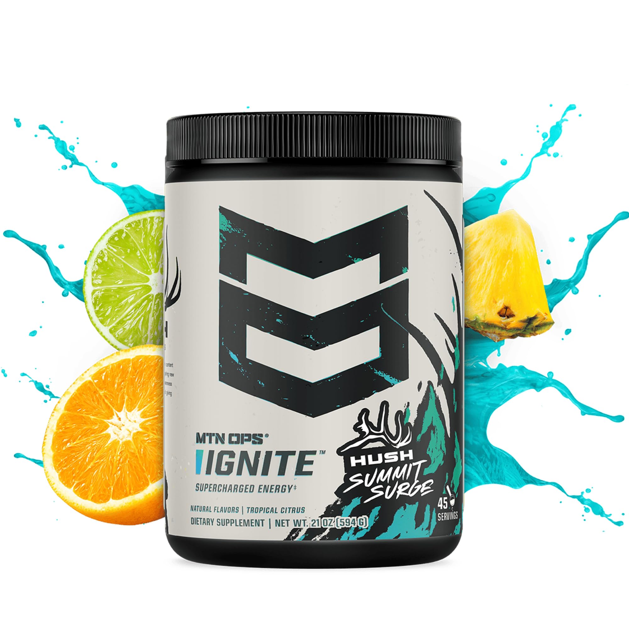 MTN OPS Ignite scoop and glass ready to mix for quick energy