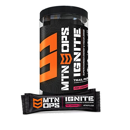 MTN OPS Ignite Trail Pack pink lemonade poured into glass after workout.