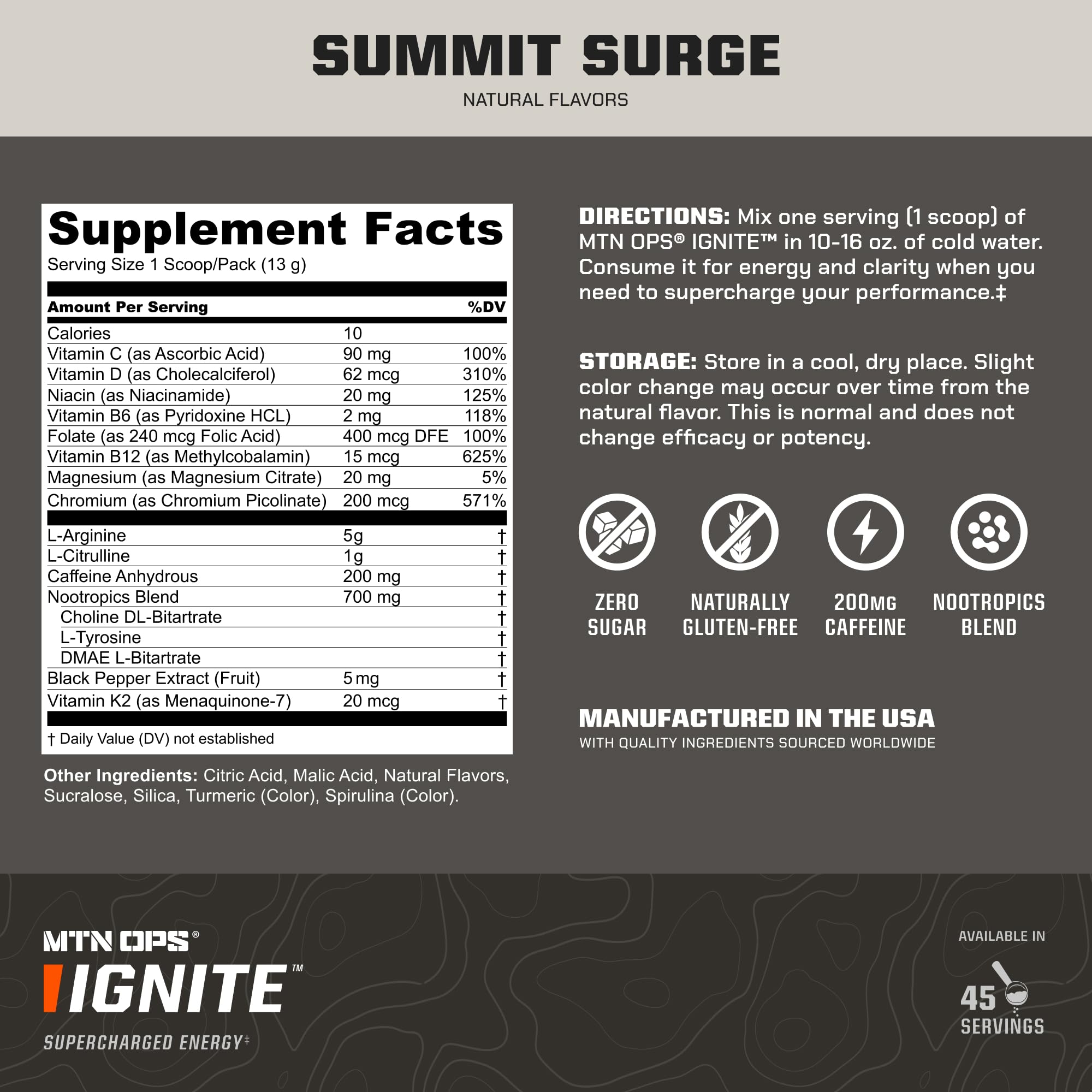 MTN OPS Ignite Trail Packs poured into a glass for a refreshing drink.