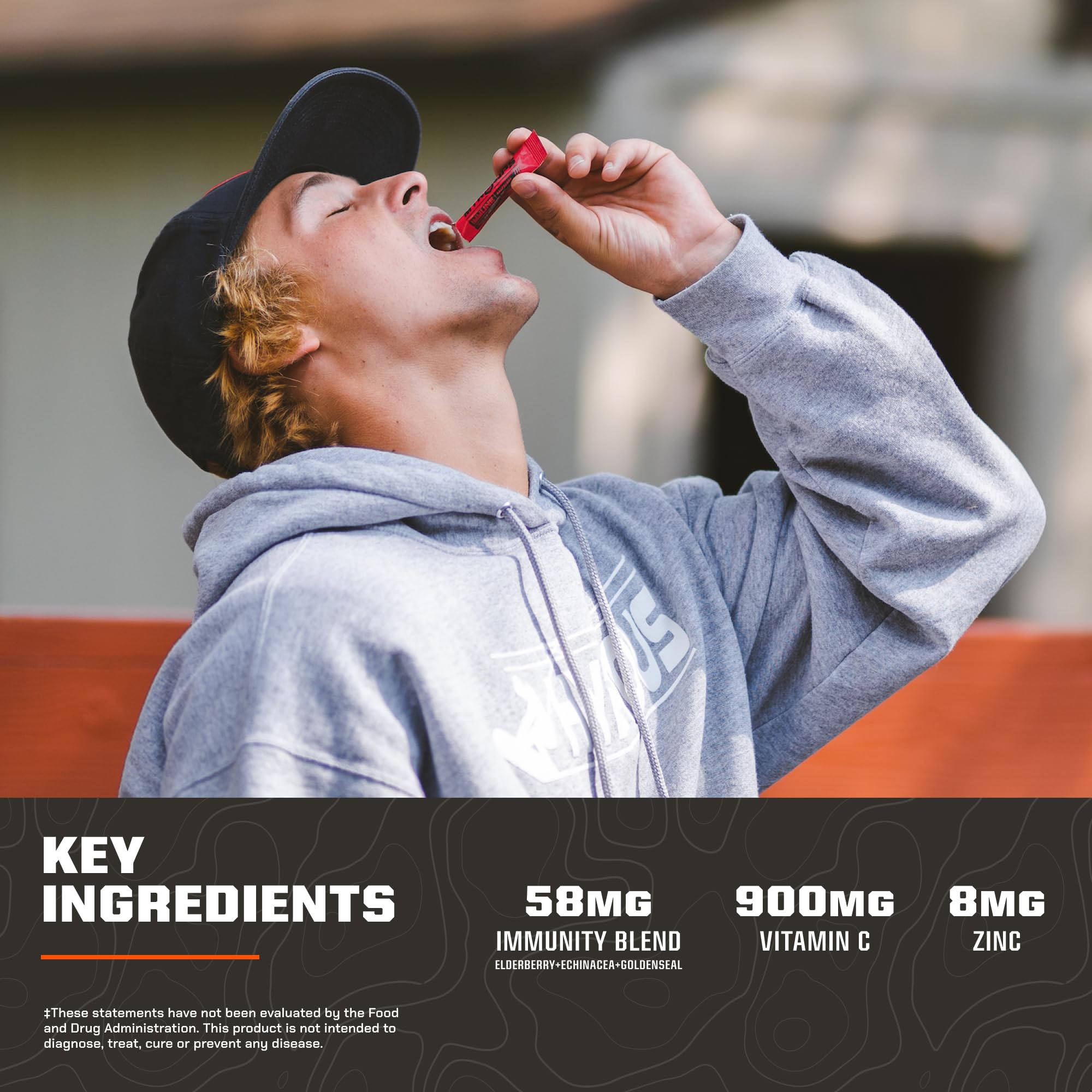 MTN OPS Immune STM front label highlights vitamin blend.