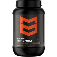 MTN OPS Magnum Cookies & Cream tub front showing premium protein blend for recovery