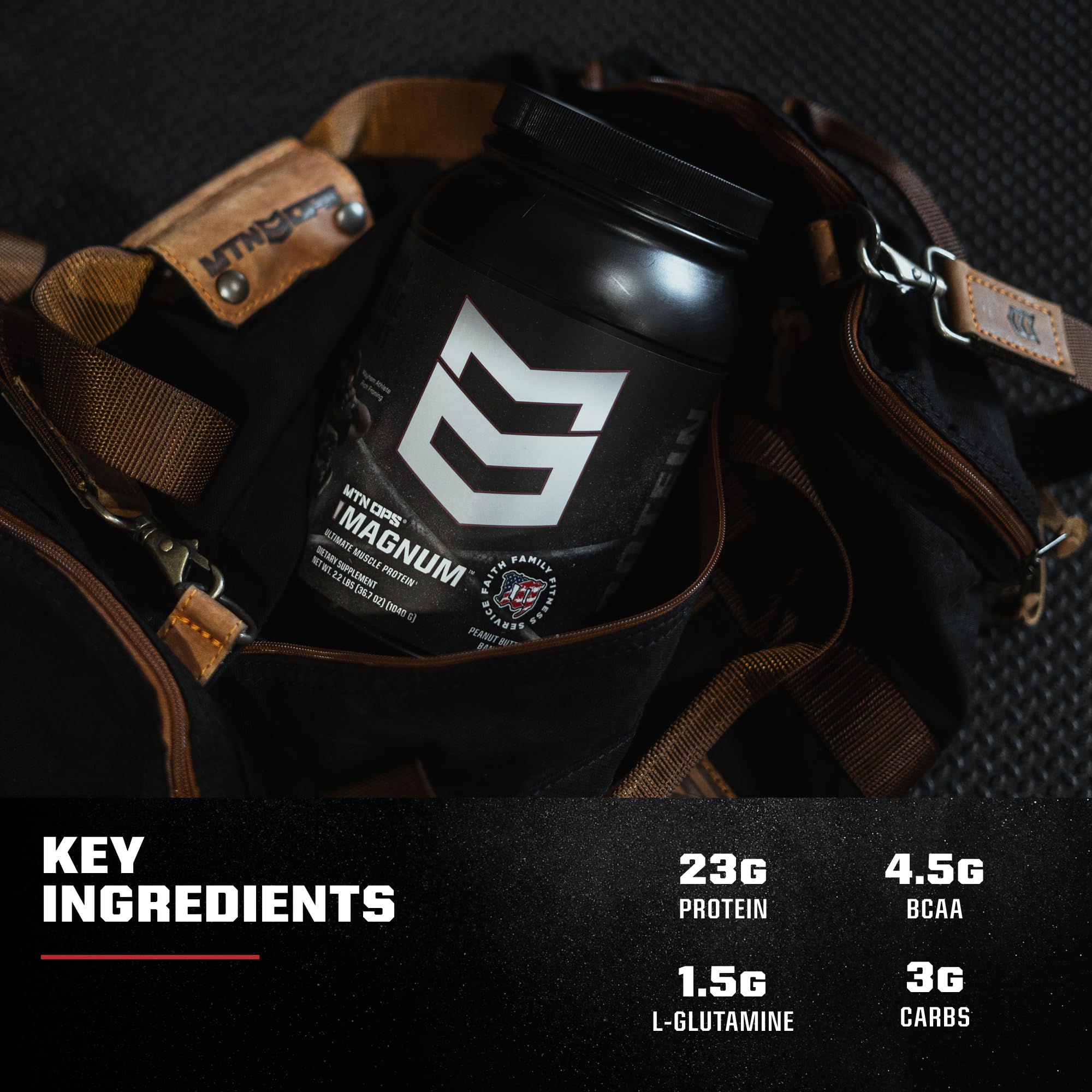 MTN OPS Magnum ingredients chart showing whey and milk protein blend.