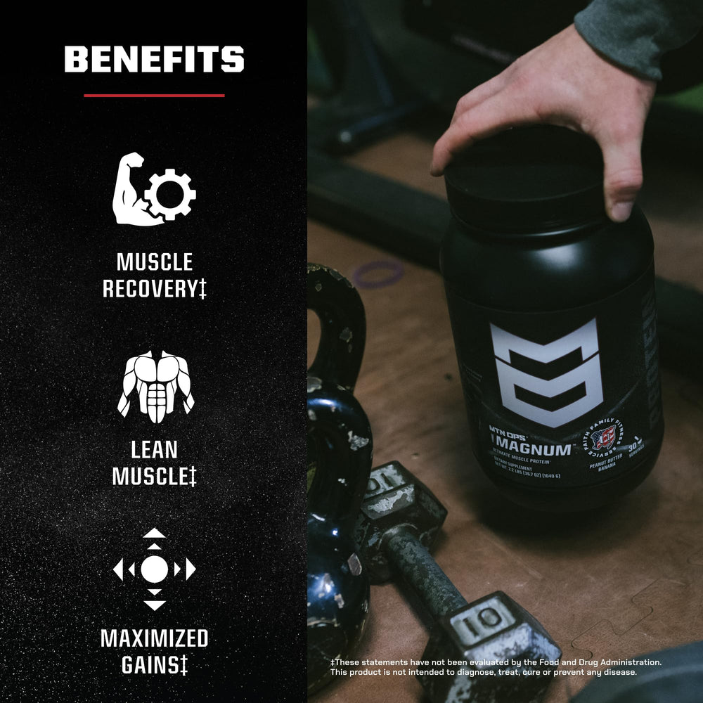 MTN OPS Magnum label closeup highlighting zero sugar and gluten-free formula.