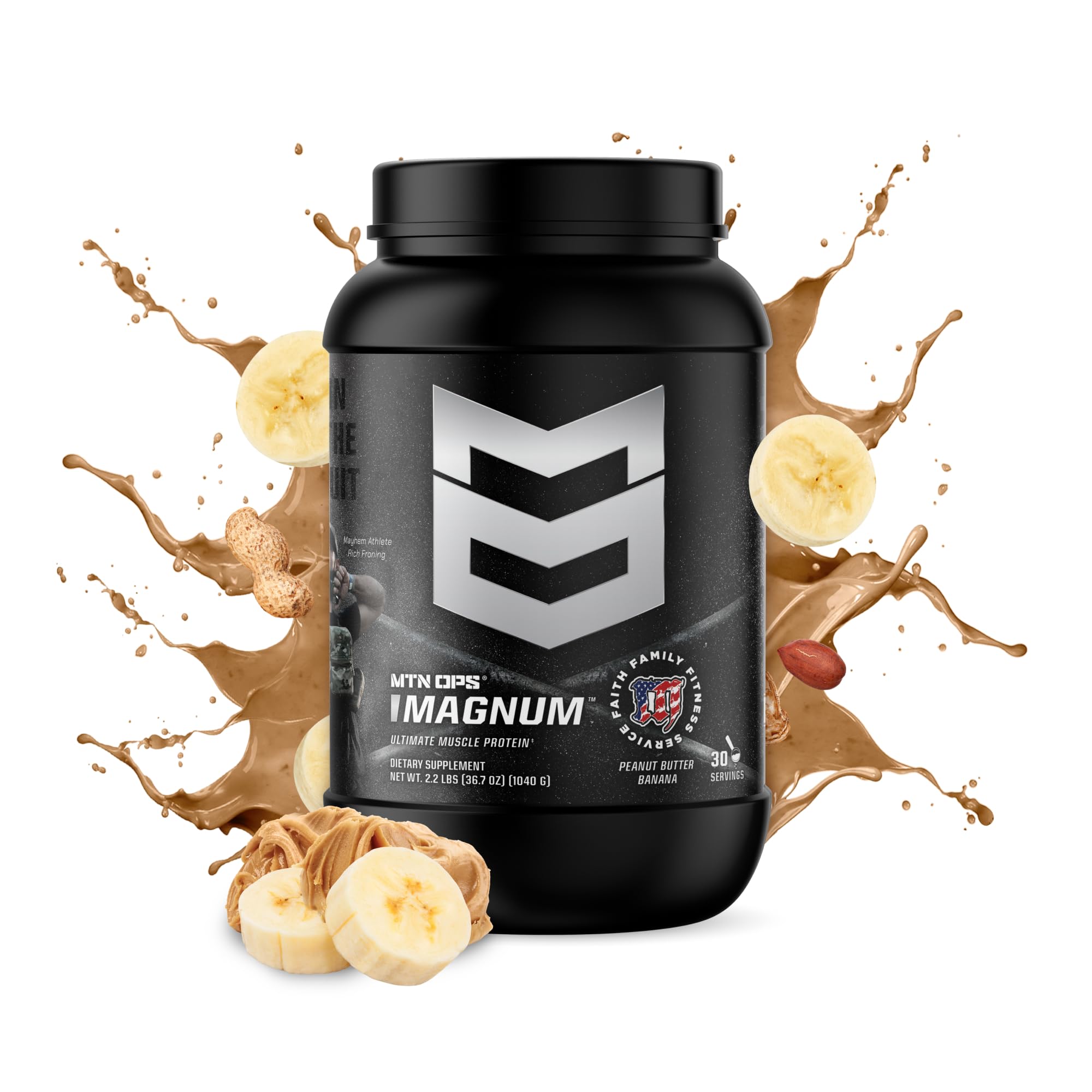 MTN OPS Magnum protein powder scoop measuring a 23g serving.