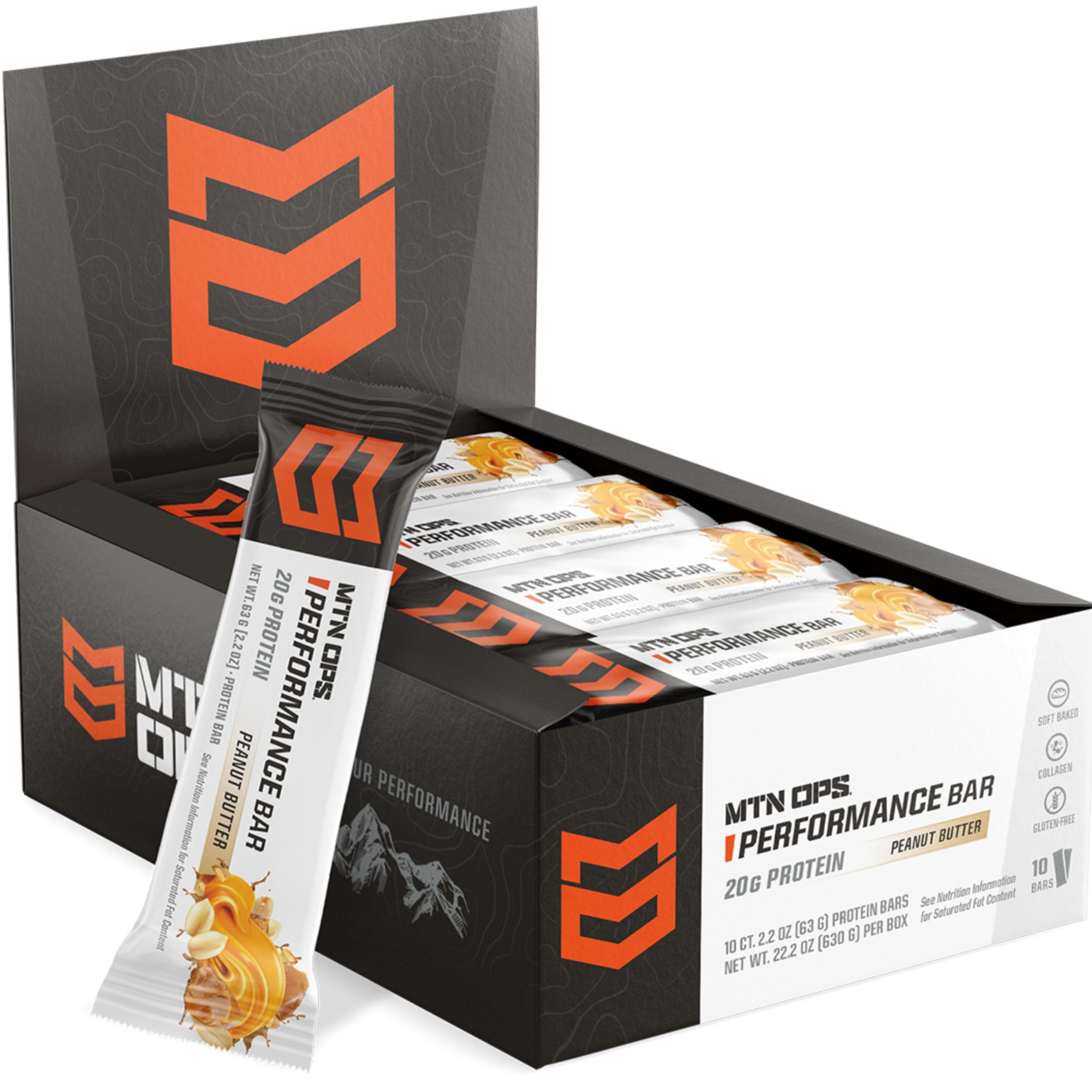 MTN OPS Protein Bars Peanut Butter Bliss packaging highlights gluten-free, high-protein snack