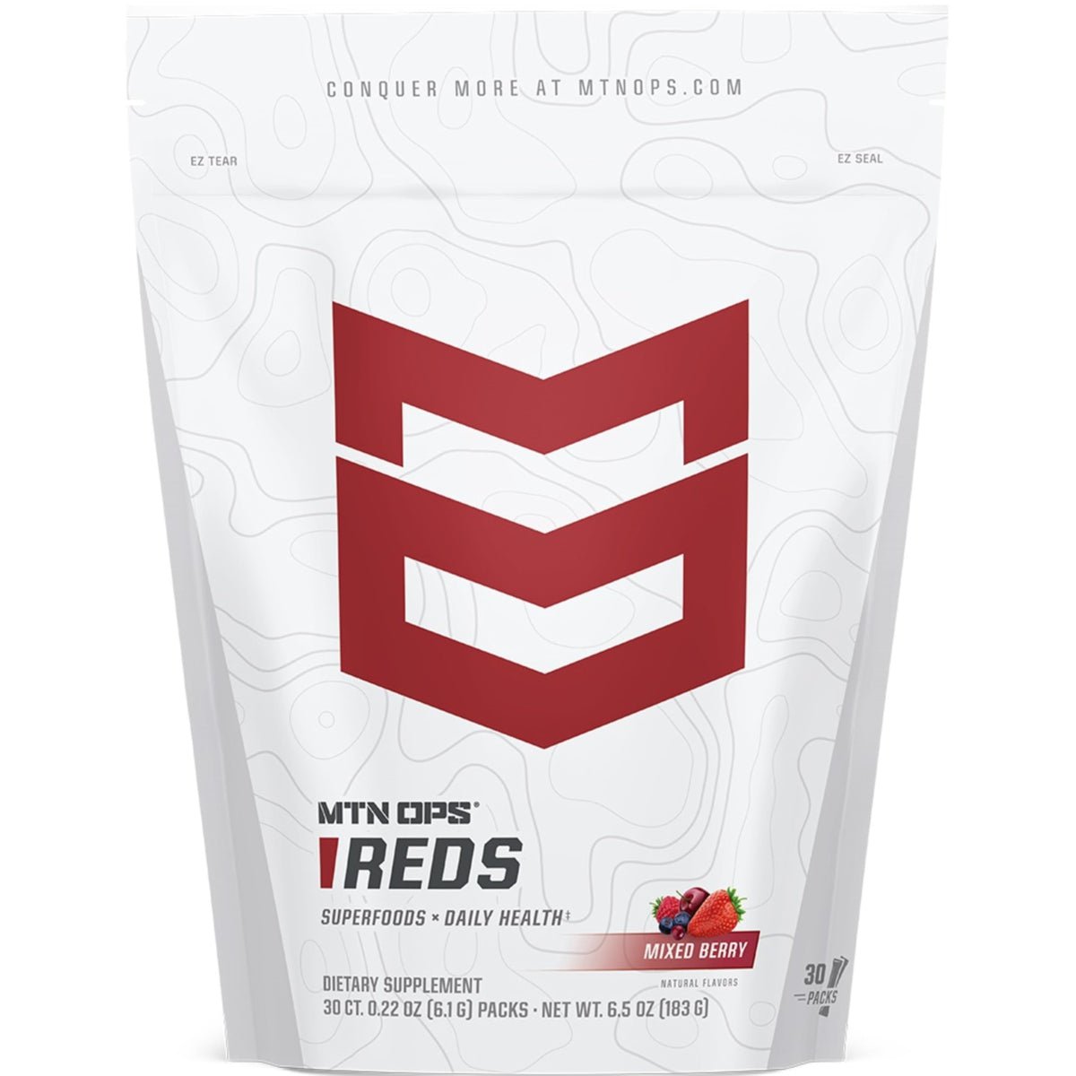 MTN OPS Reds tub with scoop showing powder for daily antioxidant support
